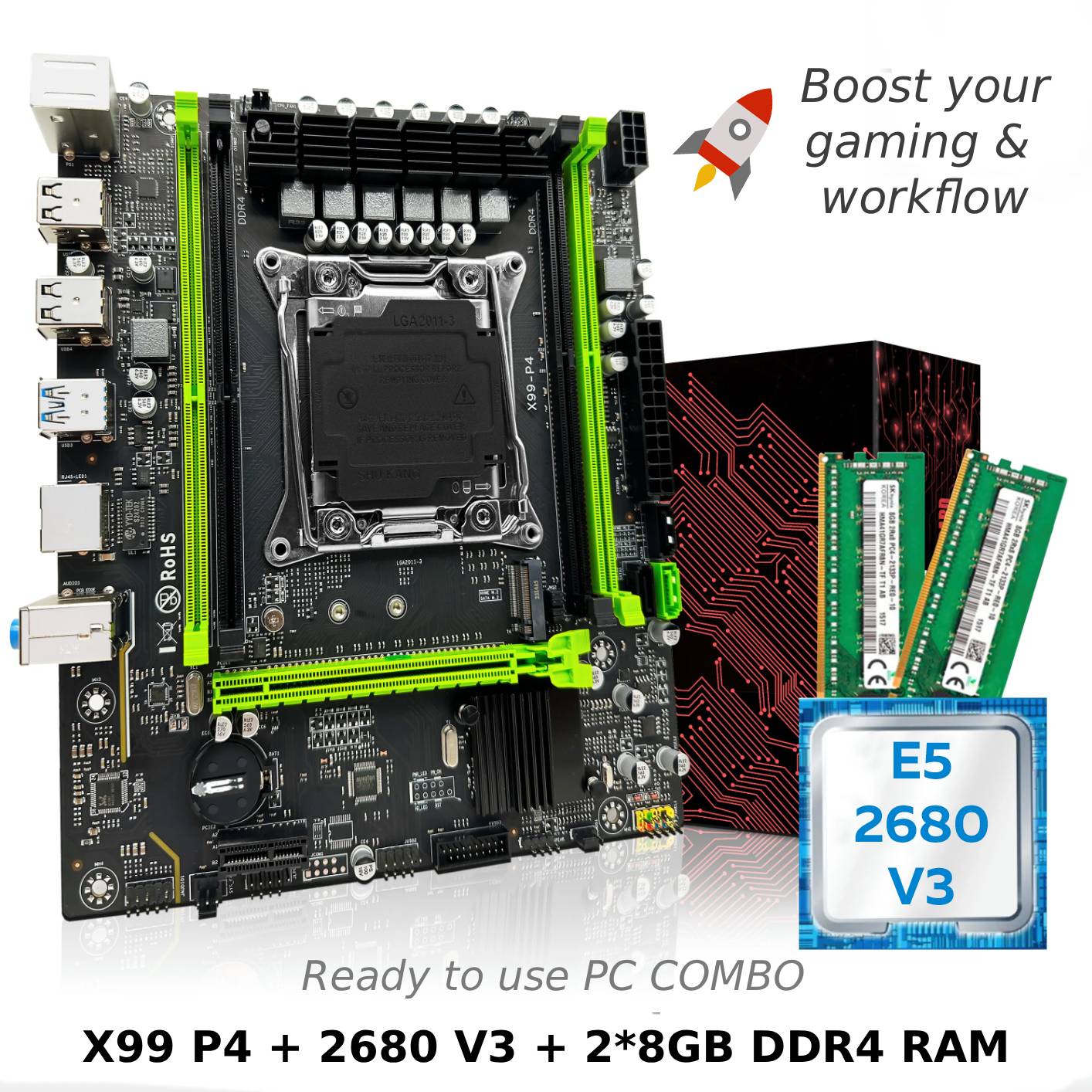 PC COMBO: Motherboard X99 + CPU Xeon E5 2680 v3 + 16GB DDR4 RAM. Intel LGA2011-3